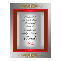 50th Red  Silver Birthday Party Custom Invite