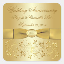 50th Wedding Anniversary Gold Floral Sticker