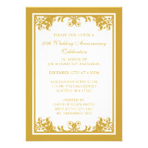 50th Wedding Anniversary Golden Flourish Scroll Personalized Announcements