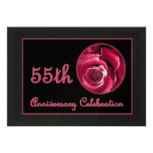 55th  Anniversary Red Rose Premium Metallic Personalised Announcements
