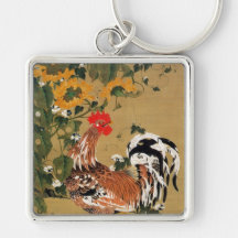 5. 向日葵雄鶏図, 若冲 Sunflower and Rooster, Jakuchū Key Chain