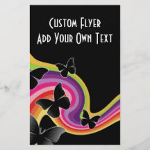 5 Black Butterflies On Swirly Rainbow Flyer Design