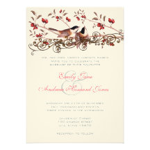 5 x 7 Vintage Chickadees Wedding Invitation