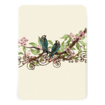 5 x 7 Vintage Teal Birds Pink Bloom Wedding Invite