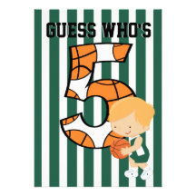 5th Birthday Green and White Basketball Player Announcements