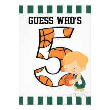 5th Birthday Green and White Basketball Player v2 Custom Announcement