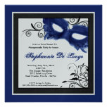 5x5 Blue Masquerade Mask 16 Birthday Invitation invitations