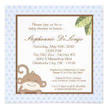 5x5 Boy Blue Monkey Baby Shower Invitation