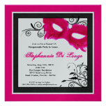 5x5 Pink Masquerade Mask 16 Birthday Invitation invitations