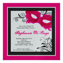 5x5 Pink Masquerade Mask 16 Birthday Invitation