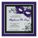 5x5 Purple Masquerade Mask 16 Birthday Invitation invitations