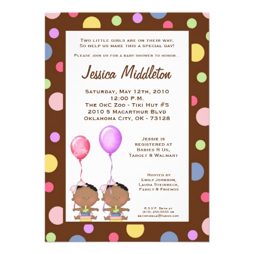 5x7 African American TWINS Baby Shower Invitation