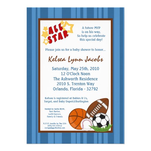 5x7 All Star MVP Sport Ball Baby Shower Invitation