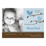 5x7 Baby Boy Blue Birdsl Photo Birth Announcement invitations