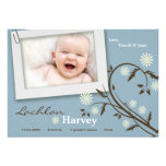 5x7 Baby Boy Blue Floral Photo Birth Announcement invitations