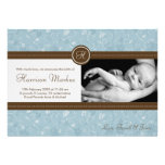 5x7 Baby Boy Blue Floral Photo Birth Announcement invitations