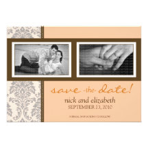 5X7 Baroque Peach/Brown Two-Photo Save the Date Custom Invitations
