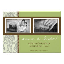 5X7 Baroque Sage/Brown Two-Photo Save the Date Invitation