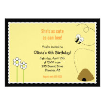 5x7 Bee Happy Birthday Invitation Card