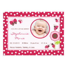 5x7 Berry Garden Lady Bug Photo Birth Announcement
