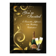 5x7 Black and Gold Swirl, Custom Birthday Party Invite