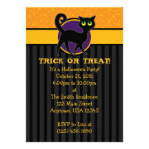 5x7 Black Cat Halloween Party Invitations