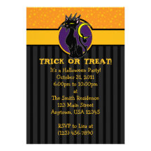 5x7 Black Cat Moon Halloween Party Invitations