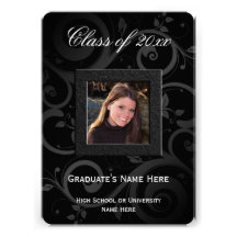 5x7 Black Swirl Photo Graduation Invitation