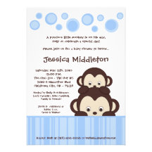 5x7 Blue Baby Pop Monkey Baby Shower Invitation