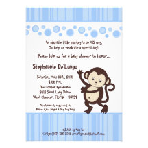 5x7 Blue Boy Pop Monkey Baby Shower Invitation