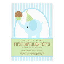 5x7 Blue Elephant Birthday Invitation