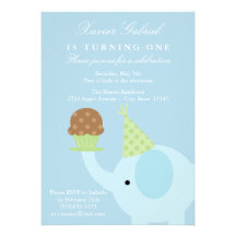 5x7 Blue Elephant Birthday Invitation