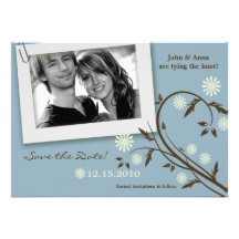 5x7 Blue Floral Photo Save the Date Announcement