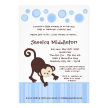 5x7 Blue Pop Monkey Dance Baby Shower Invitation