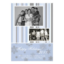 5x7 Blue & Silver Snowflake PHOTO Christmas Card Invites