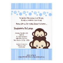 5x7 Boy Blue Pop Monkey Baby Shower Invitation