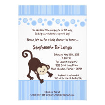 5x7 Boy Blue Pop Monkey Baby Shower Invitation