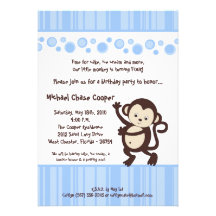 5x7 Boy Blue Pop Monkey Birthday Invitation
