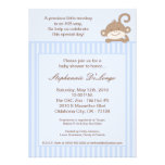 5x7 Boy Blue Stripe Monkey Baby Shower Invitation
