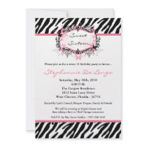 5x7 Butterfly Zebra Print Birthday Part Invitation