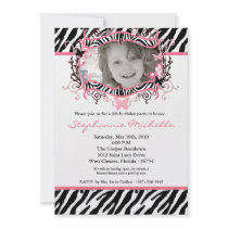 5x7 Butterfly ZebraPrint Photo Birthday Invitation