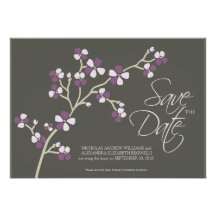 5X7 Cherry Blossom Designer Save the Date :: plum Custom Invitations