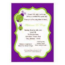 5x7 Dark Purple Lady Bug Baby Shower Custom Announcements