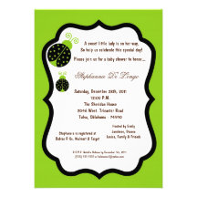 5x7 Electric Green Lady Bug Baby Shower Custom Invitation