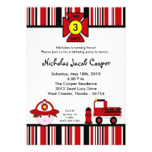 5x7 Fireman Firetruck Birthday Party Invitation