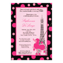 5x7 Girl Pink Poodle Paris Birthday Par Invitation