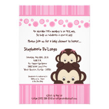 5x7 Girl Pink Pop Monkey Baby Shower Invitation