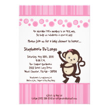 5x7 Girl Pink Pop Monkey Baby Shower Invitation