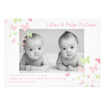 5x7 Girl Twins Butterfly Photo Birth Announcement invitations