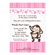 5x7 Girly Pink Pop Monkey Birthday Invitation